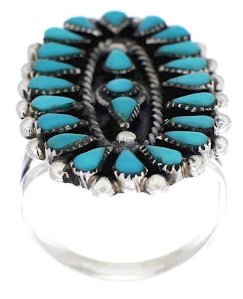Southwest Silver Needlepoint Turquoise Ring Size 8-3/4 YX35100